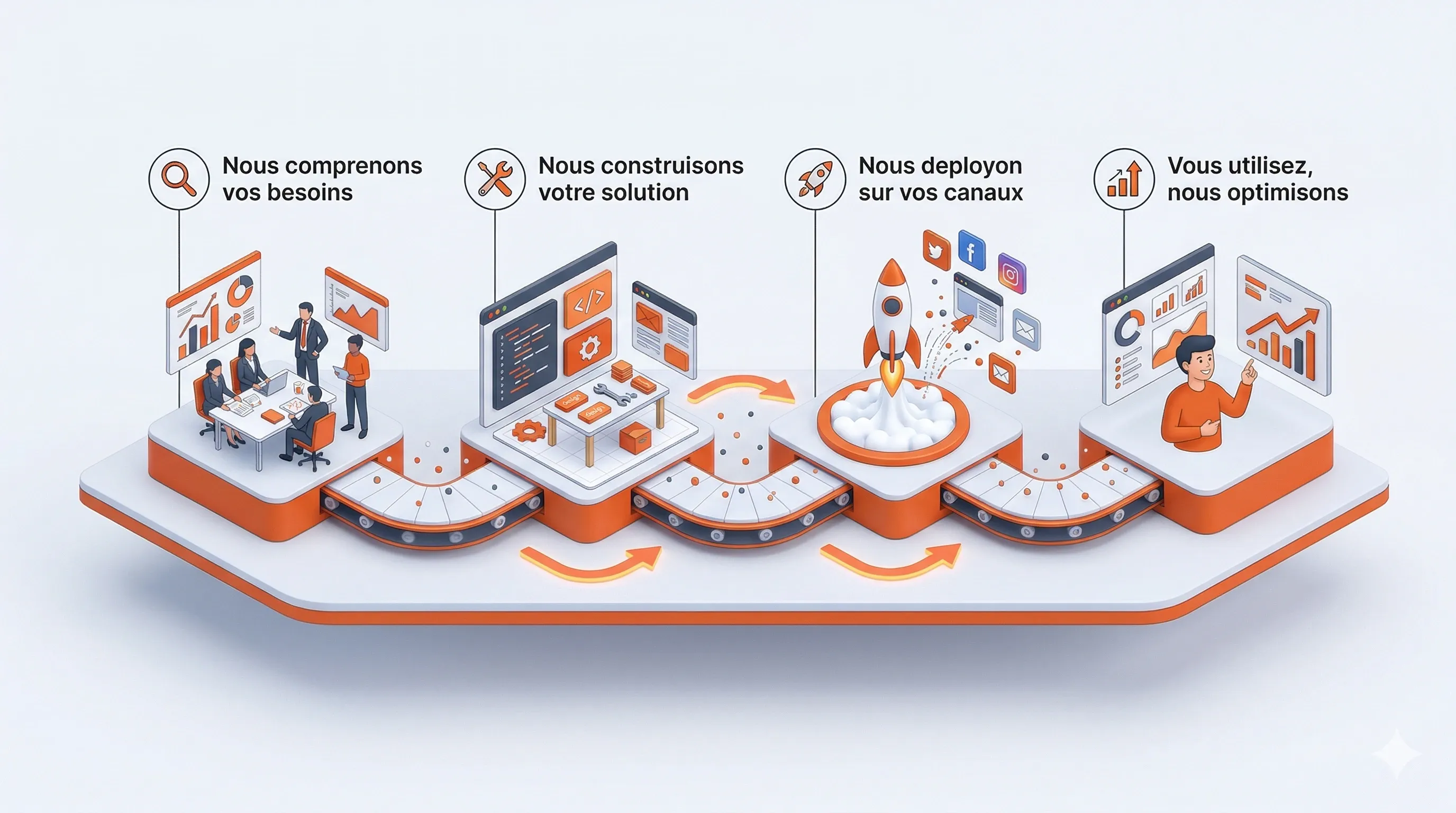 Schéma des 4 étapes du processus de déploiement SkaLean